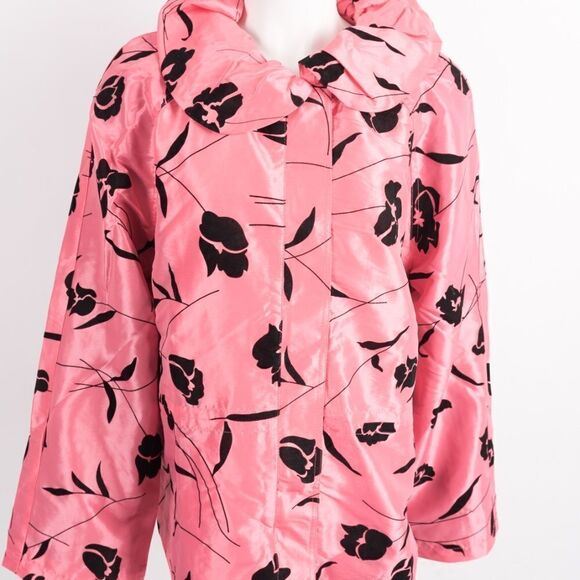 UBU Jacket Coat Windbreaker Pink Floral Flocked - Picture 1 of 6